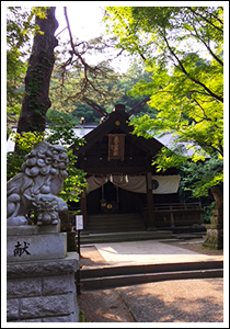 初夏の日差しの中で冷涼なたたずまいを見せる春日山神社